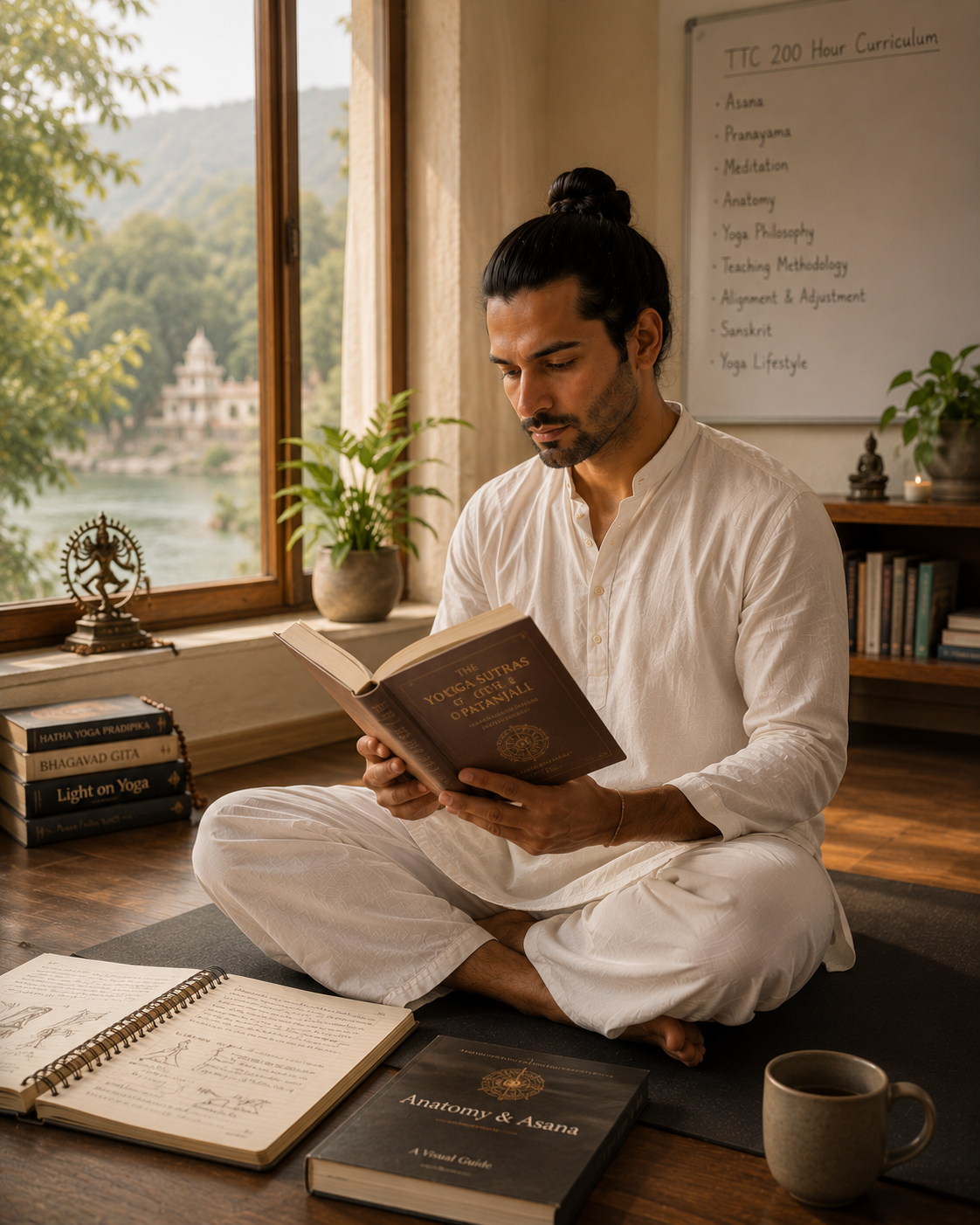200 hour yoga teacher training students in asana study working through alignment with faculty guidance